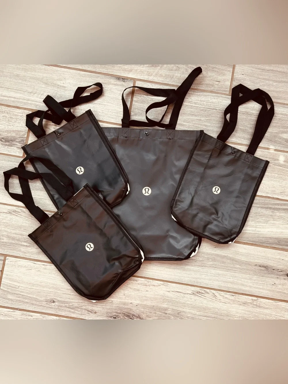 Lululemon Reusable Tote Bag Lot 4 Black Shopping Bags 1 Large 3 Small Logo